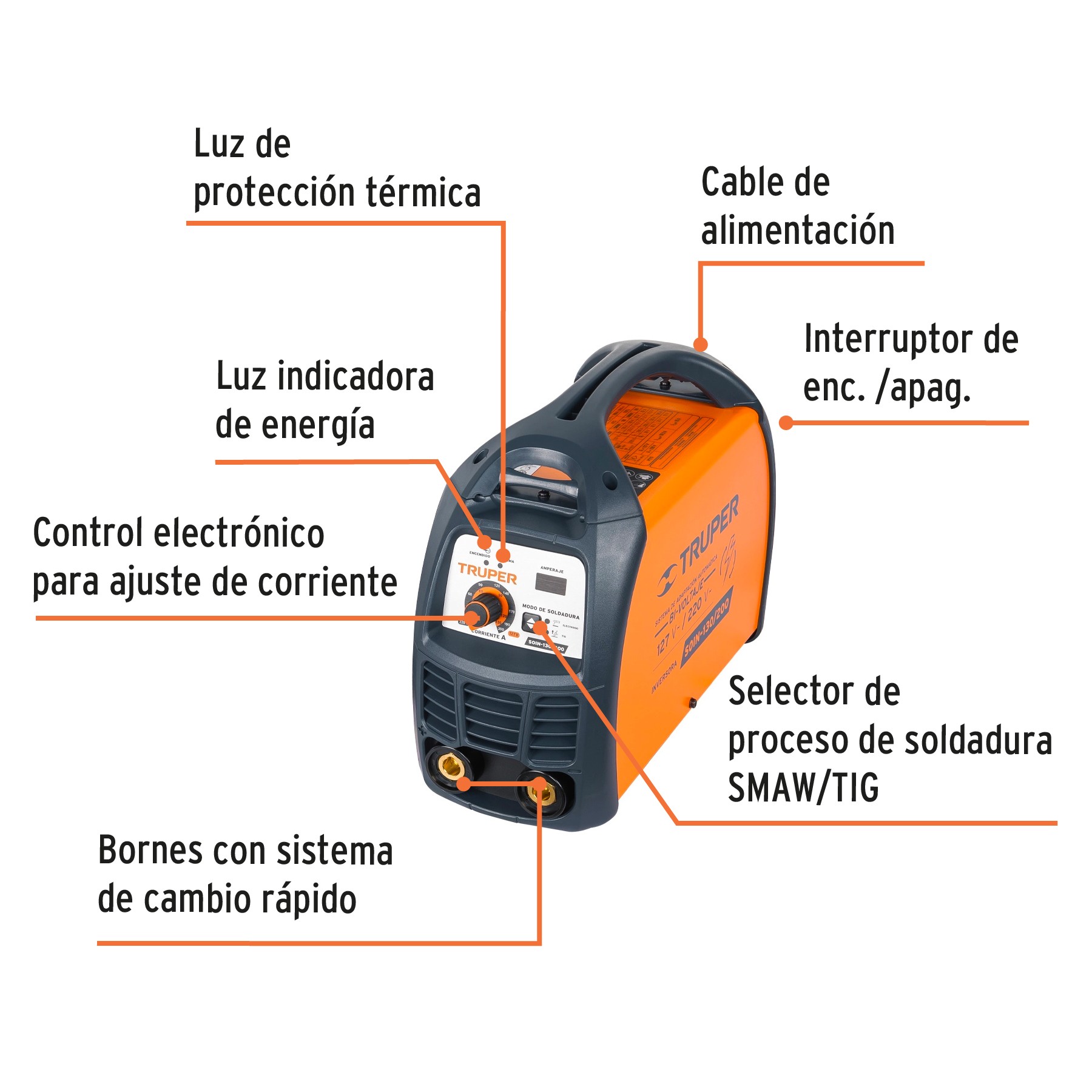 SOLDADORA INVERSORA BI-VOLTAJE 200 A, 127 V/220 V, TRUPER 16053