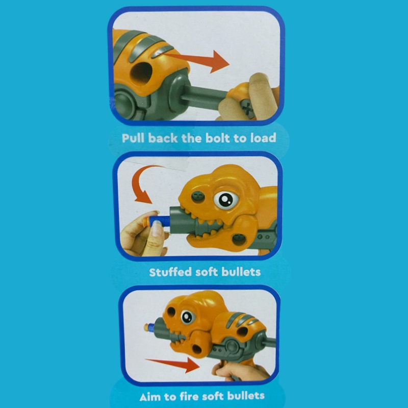 Pistola Dinosaurio Lanza Dardos Didáctica Armable Diy