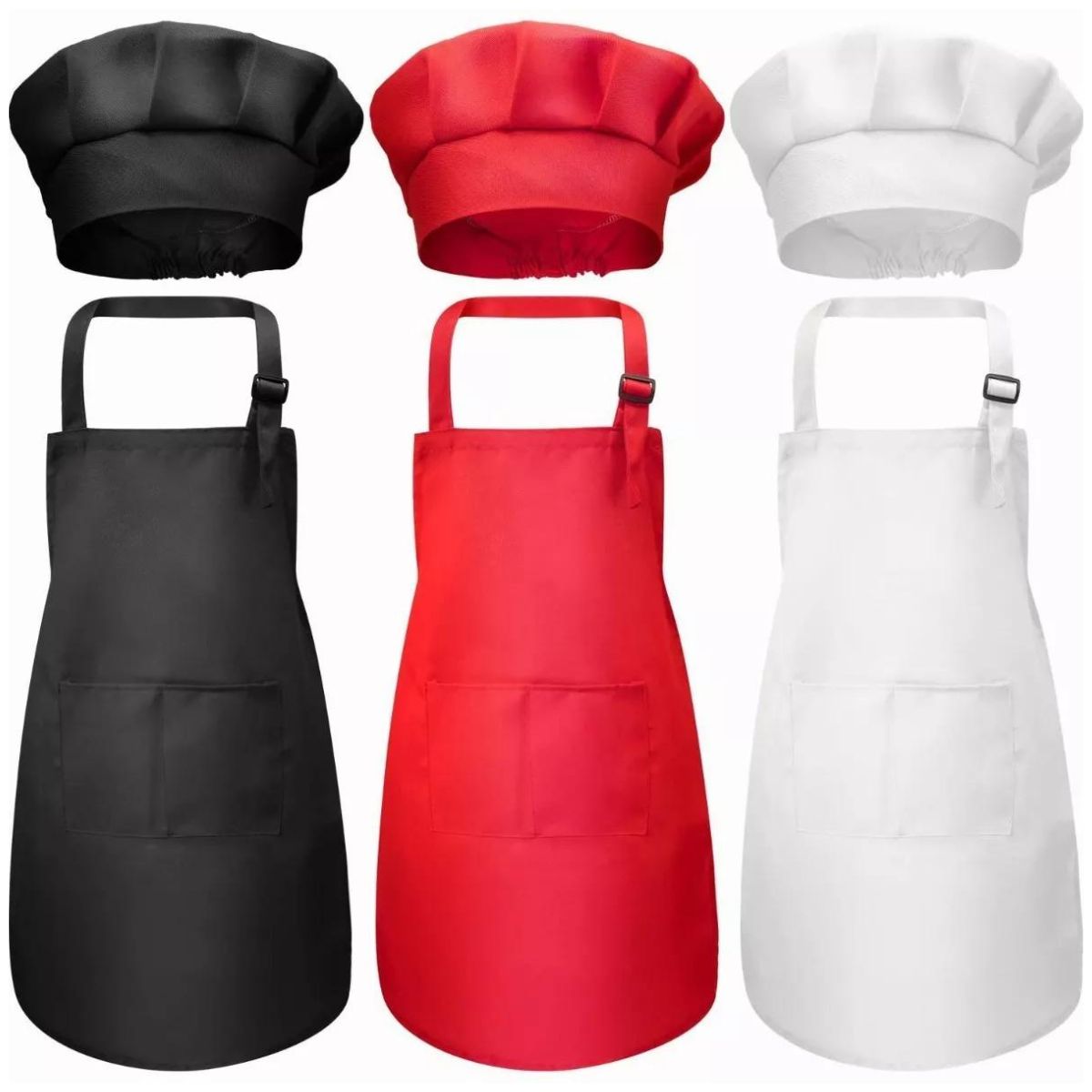 Disfraz Máster Chef Niños Cocinero Gorro Para Niño Niña 3 Pcs  Rojo/Negro/Blanco