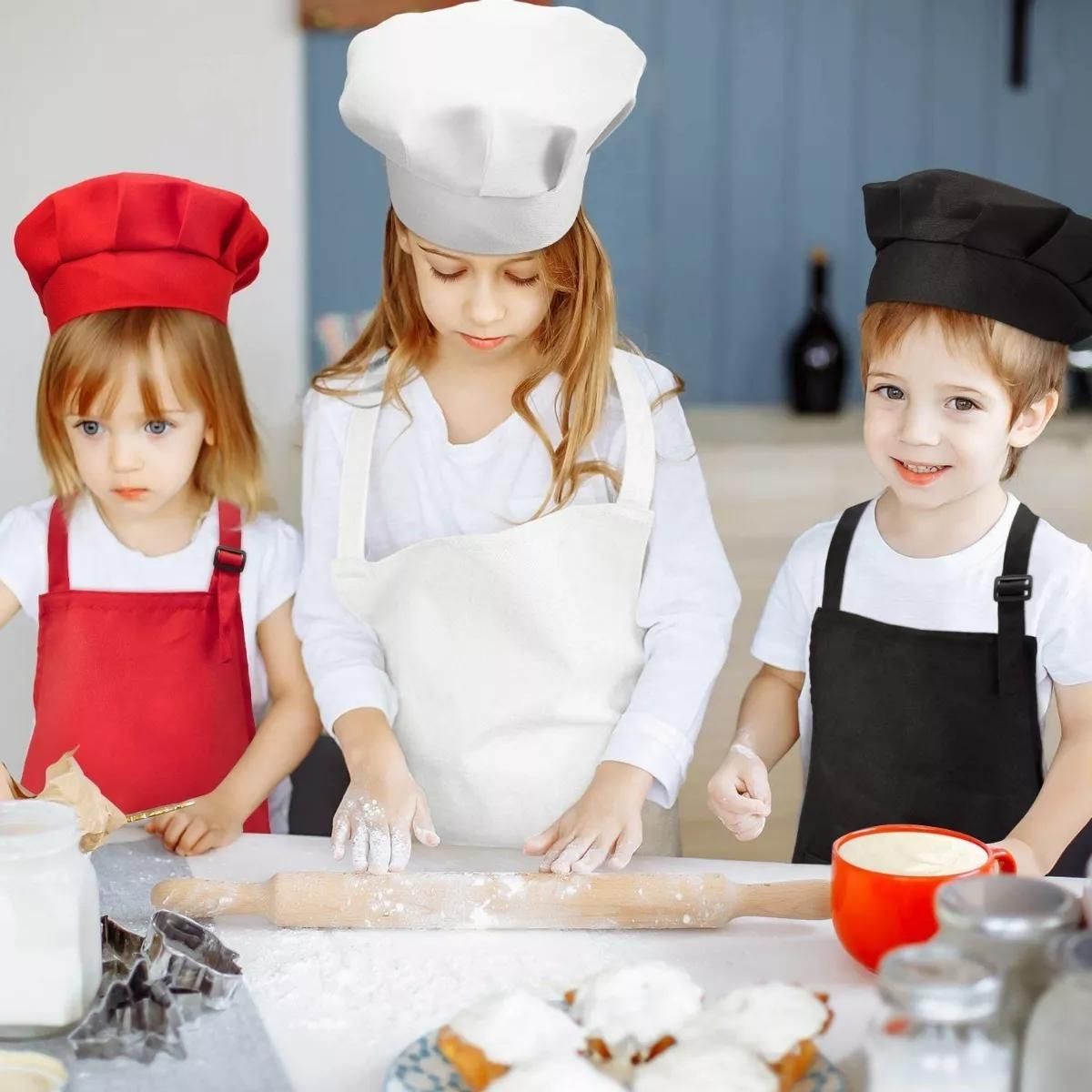 Disfraz Chef Máster Niños Cocinero Gorro Para Niño Niña 3 pcs Rojo/Negro/Blanco