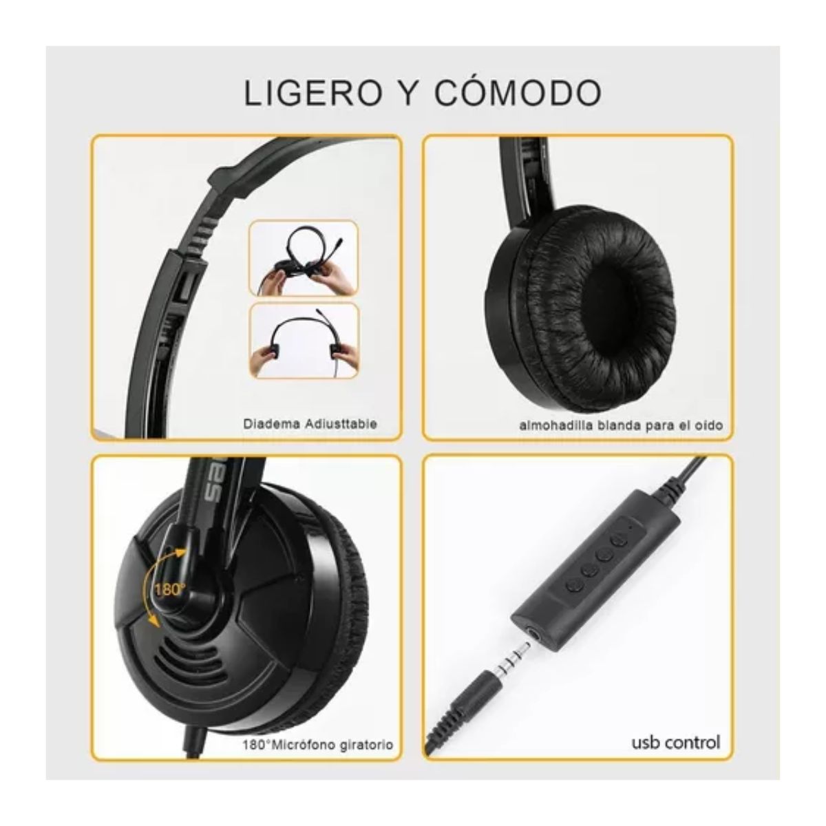 Audífonos Alámbricos Diadema Call Center Con Micrófono Negro