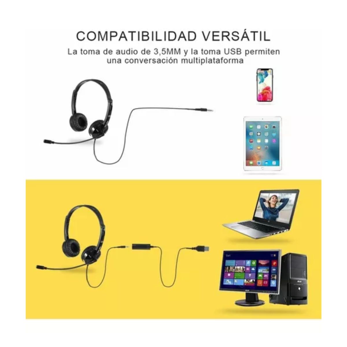 Audífonos Alámbricos Diadema Call Center Con Micrófono Negro