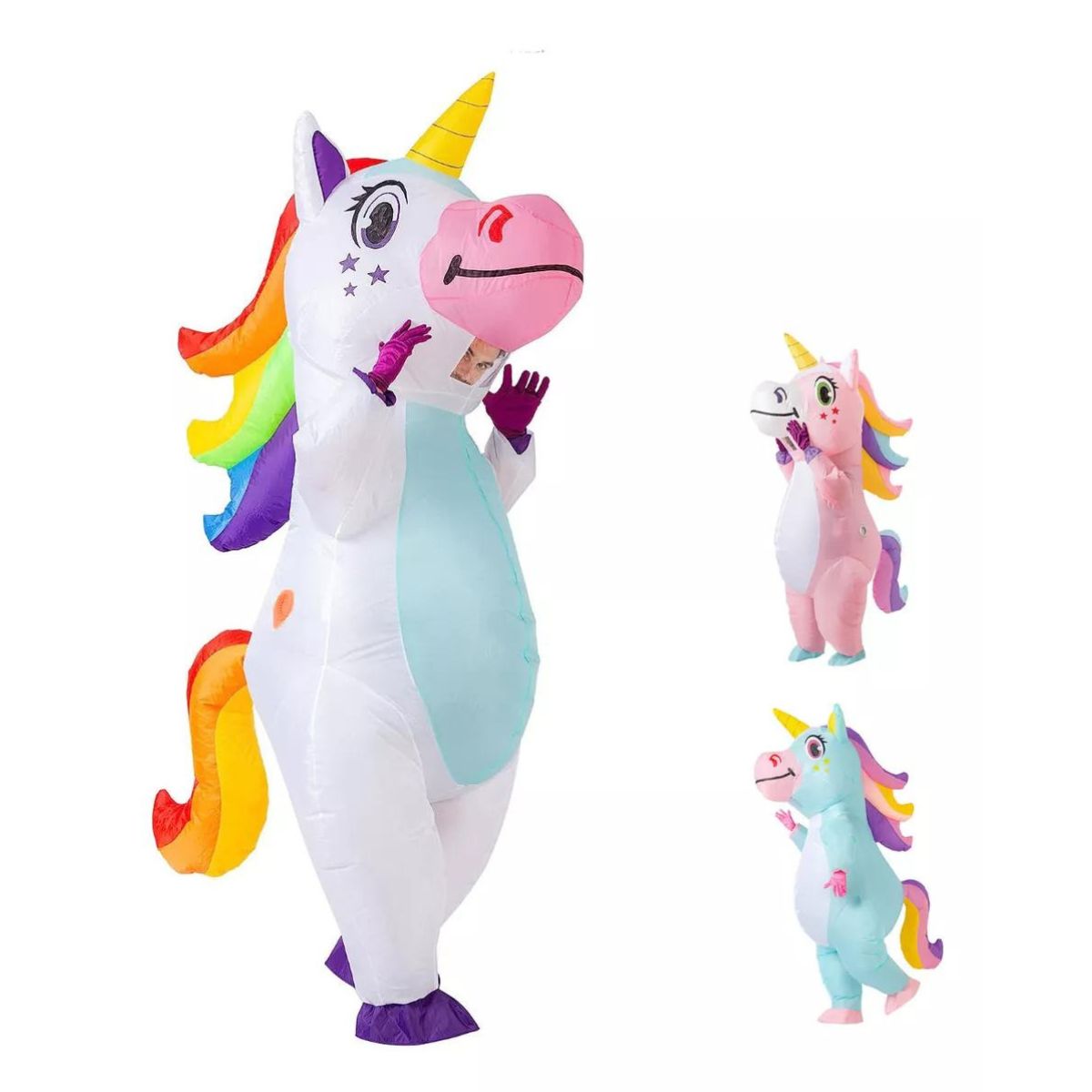 Disfraz De Unicornio Inflable Para Adulto, Halloween Blanco