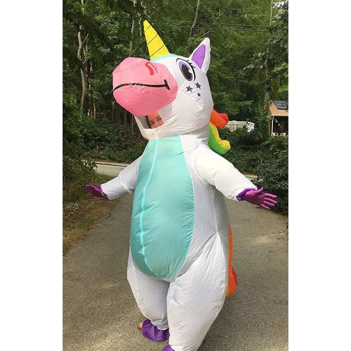 Disfraz De Unicornio Inflable Para Adulto, Halloween Blanco