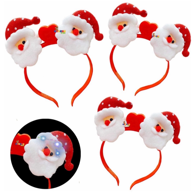 12 Diadema Santa Claus Con Luz Led Navidad Fiesta Posadas