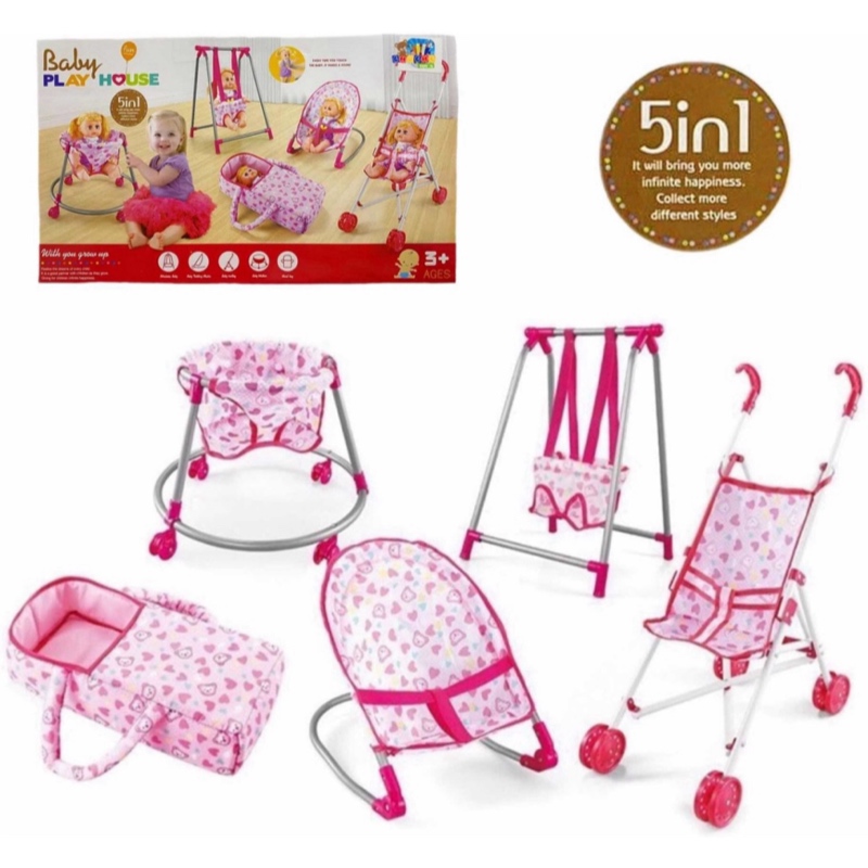Kit Juguete Bebé 5 En 1 Carriola Andadera para Muñecos Baby Play House
