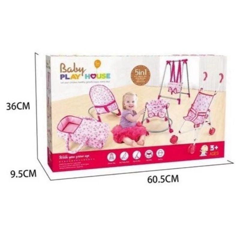 Kit Juguete Bebé 5 En 1 Carriola Andadera para Muñecos Baby Play House