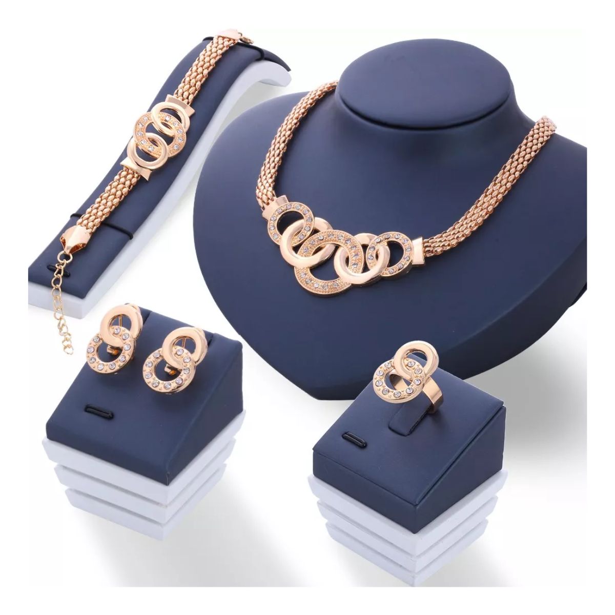 Collares De Bisuteria Mujer Diamante Joyas Aretes Artesanal Dorado-círculo  negro