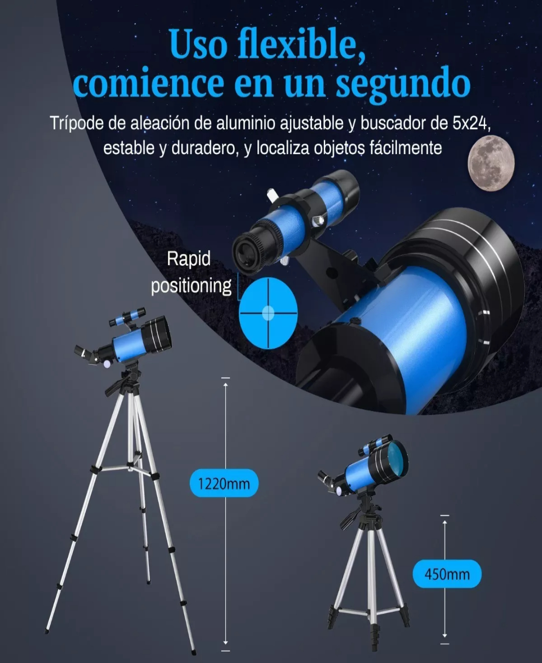 Telescopio Astronómico Profesional 70/300mm Monocular 150x