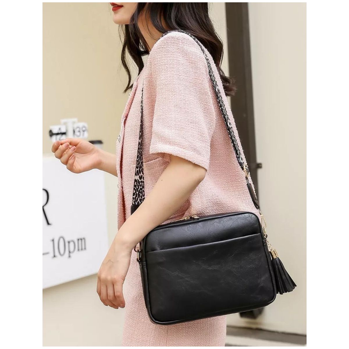 Bolso Bandolera De Mujer De Piel Resistente Al Agua Negro
