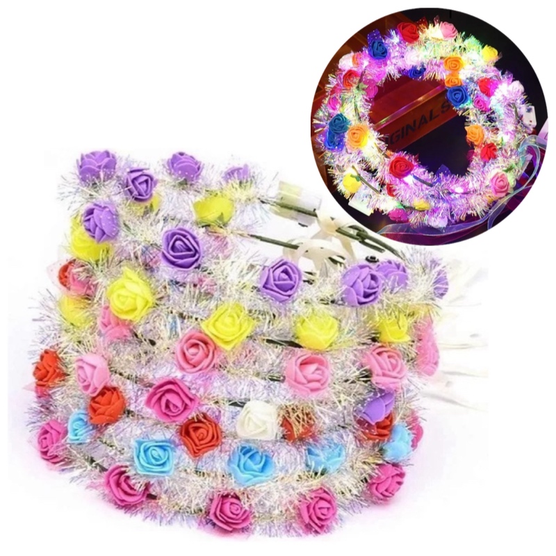 10 Diademas Corona De Flores Lluvia Con Luz Led Princesa