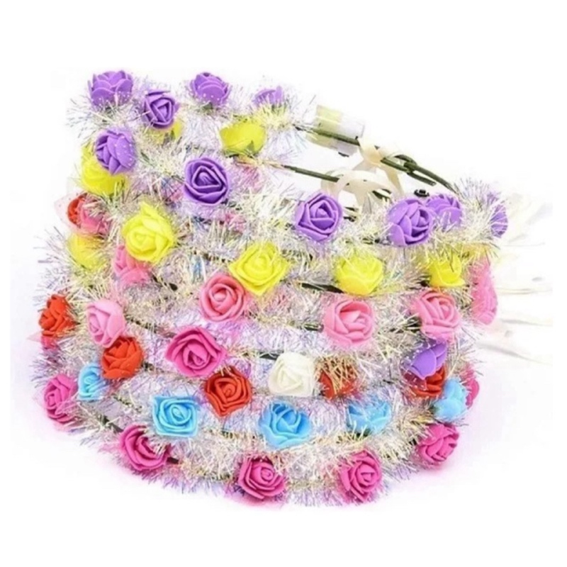 10 Diademas Corona De Flores Lluvia Con Luz Led Princesa