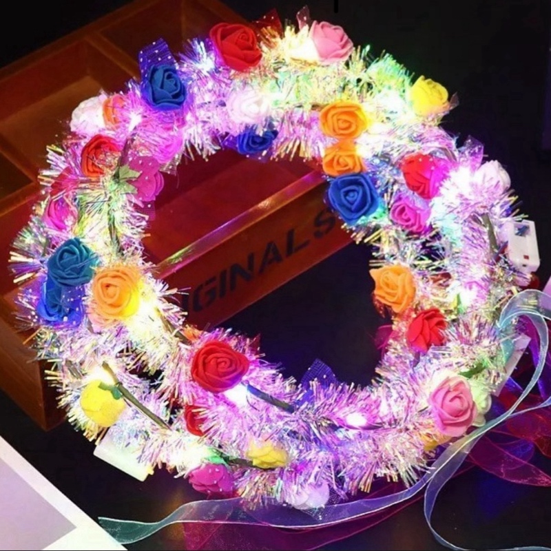 10 Diademas Corona De Flores Lluvia Con Luz Led Princesa
