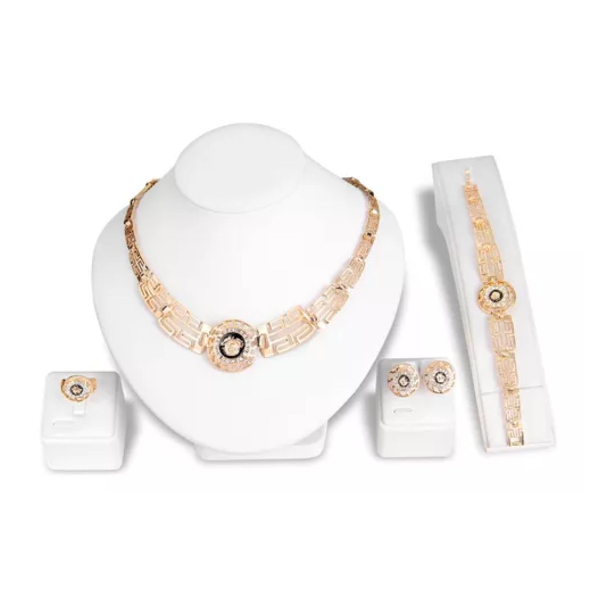 Collares De Bisuteria Mujer Diamante Joyas Aretes Artesanal Dorado-círculo negro