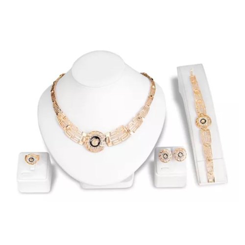 Collares De Bisuteria Mujer Diamante Joyas Aretes Artesanal Dorado-círculo  negro