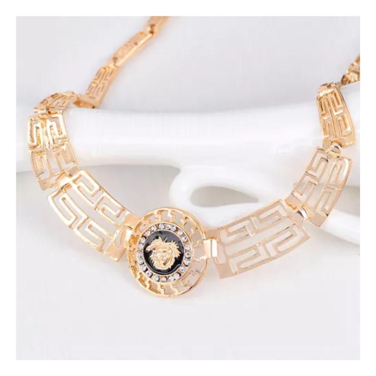 Collares De Bisuteria Mujer Diamante Joyas Aretes Artesanal Dorado-círculo negro