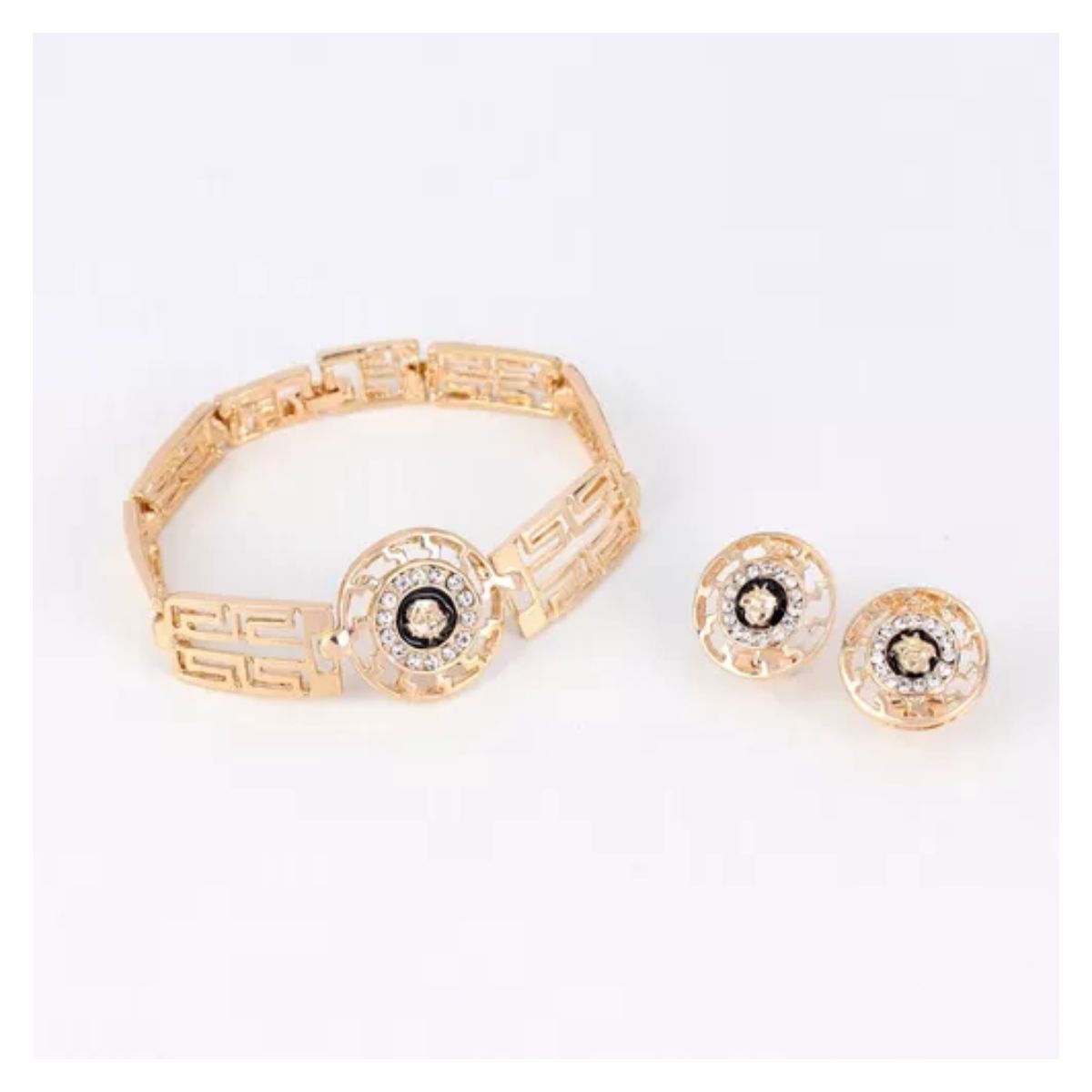 Collares De Bisuteria Mujer Diamante Joyas Aretes Artesanal Dorado-círculo negro