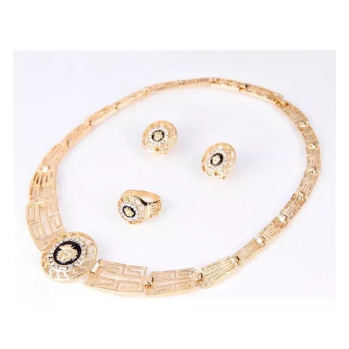 Collares De Bisuteria Mujer Diamante Joyas Aretes Artesanal Dorado-círculo negro