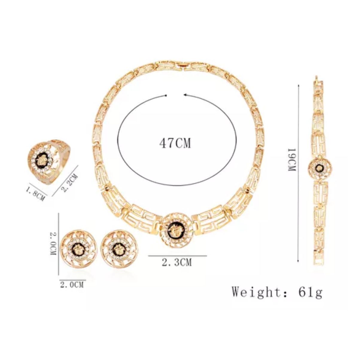 Collares De Bisuteria Mujer Diamante Joyas Aretes Artesanal Dorado-círculo negro