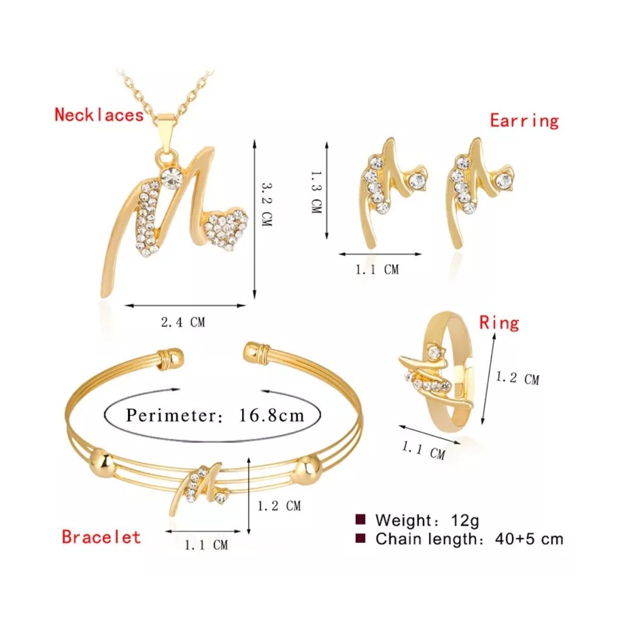 Collares De Bisutería Dijes Aretes Para Mujer Diamante Joyas Dorado-forma M