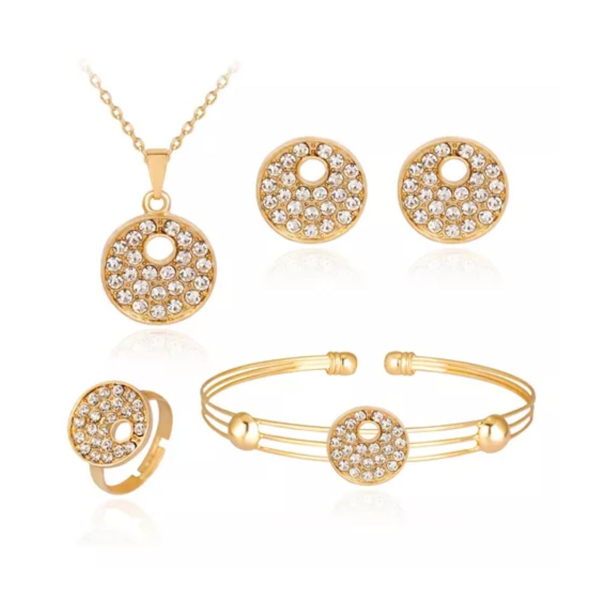 Collares De Bisutería Dijes Aretes Para Mujer Diamante Joyas Dorado-redondo