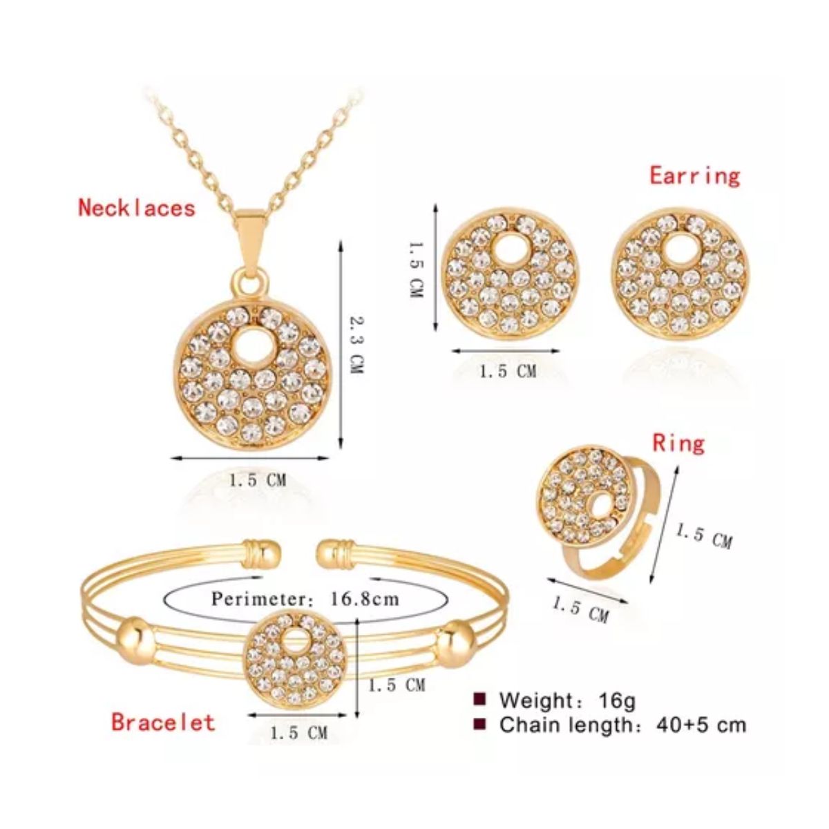 Collares De Bisutería Dijes Aretes Para Mujer Diamante Joyas Dorado-redondo