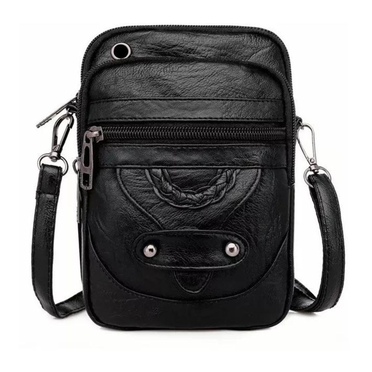 Bolso Bandolera Cruzada Mochila De Mano De Cuero Sintético Negro