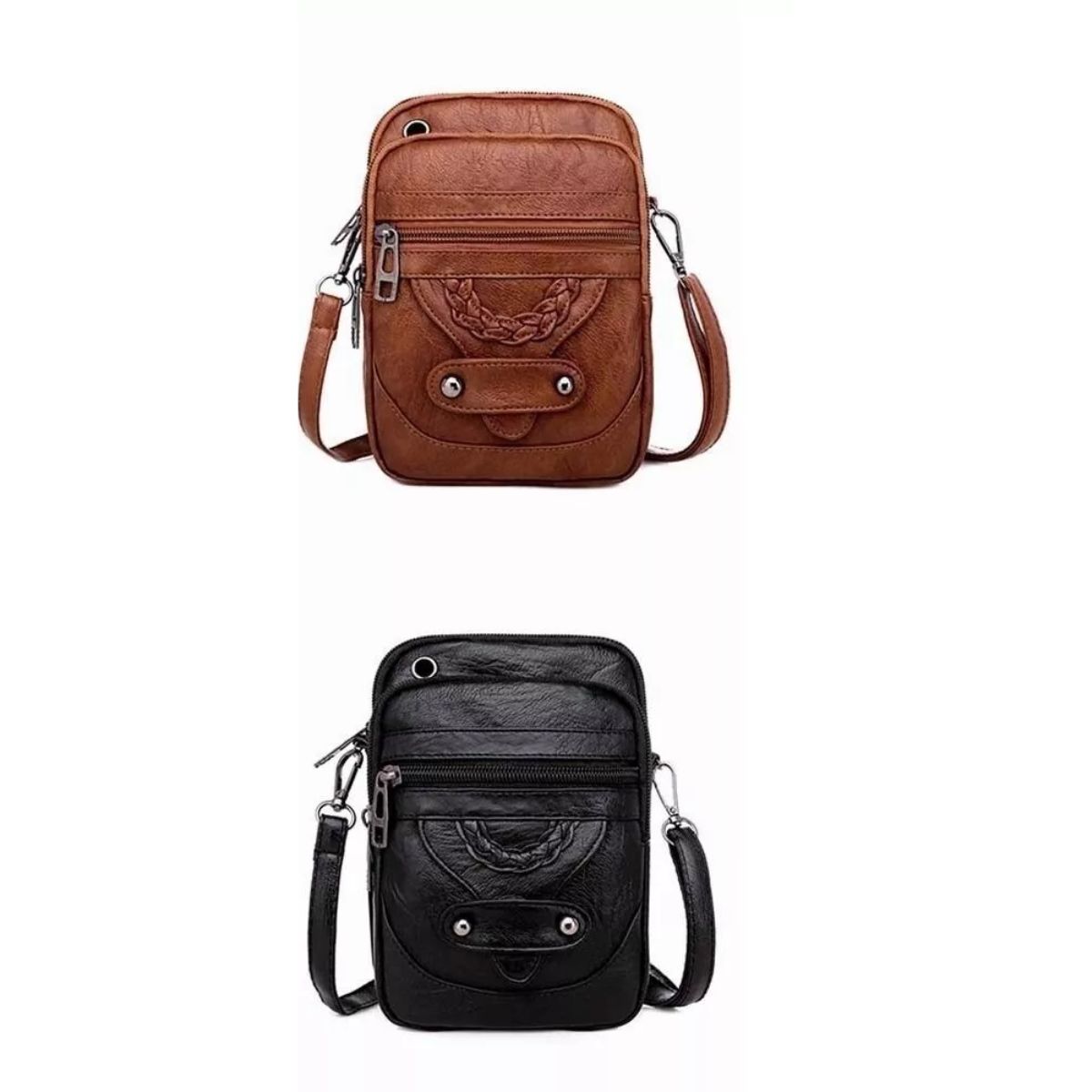 Bolso Bandolera Cruzada Mochila De Mano De Cuero Sintético Negro