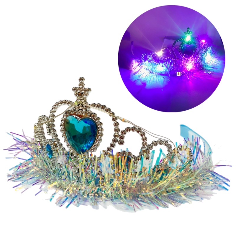 10 Diadema Corona Con Pedrería Escarchada Y Luces Led