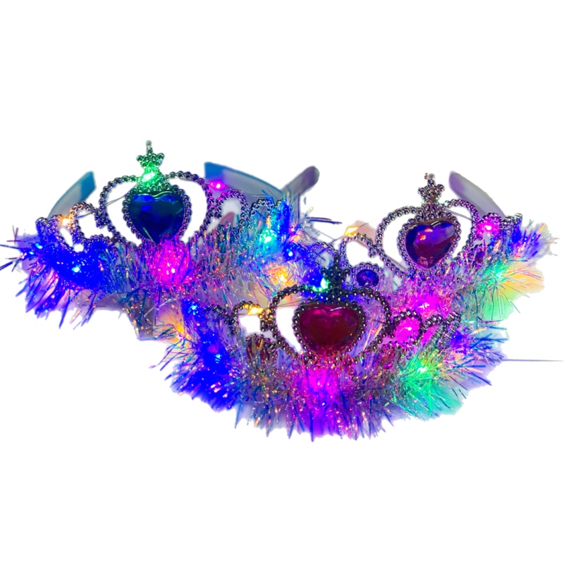 10 Diadema Corona Con Pedrería Escarchada Y Luces Led