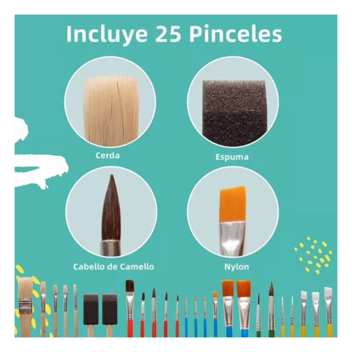 Juego De 25 Pinceles Para Pintura Acuarela 