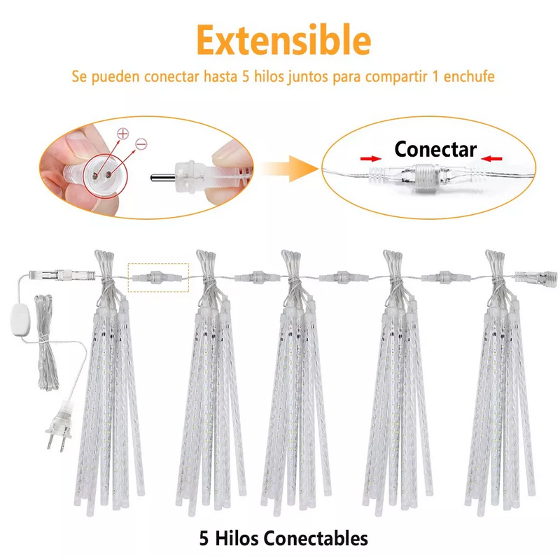 Luces De Lluvia Meteoritos 30cm 10 Tubos 240 Led Para Jardin Color de las luces Blanco cálido