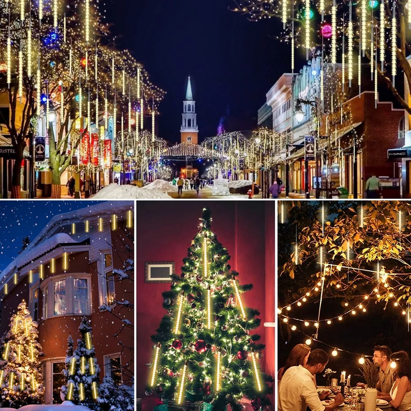 Luces De Lluvia Meteoritos 30cm 10 Tubos 240 Led Para Jardin Color de las luces Blanco cálido