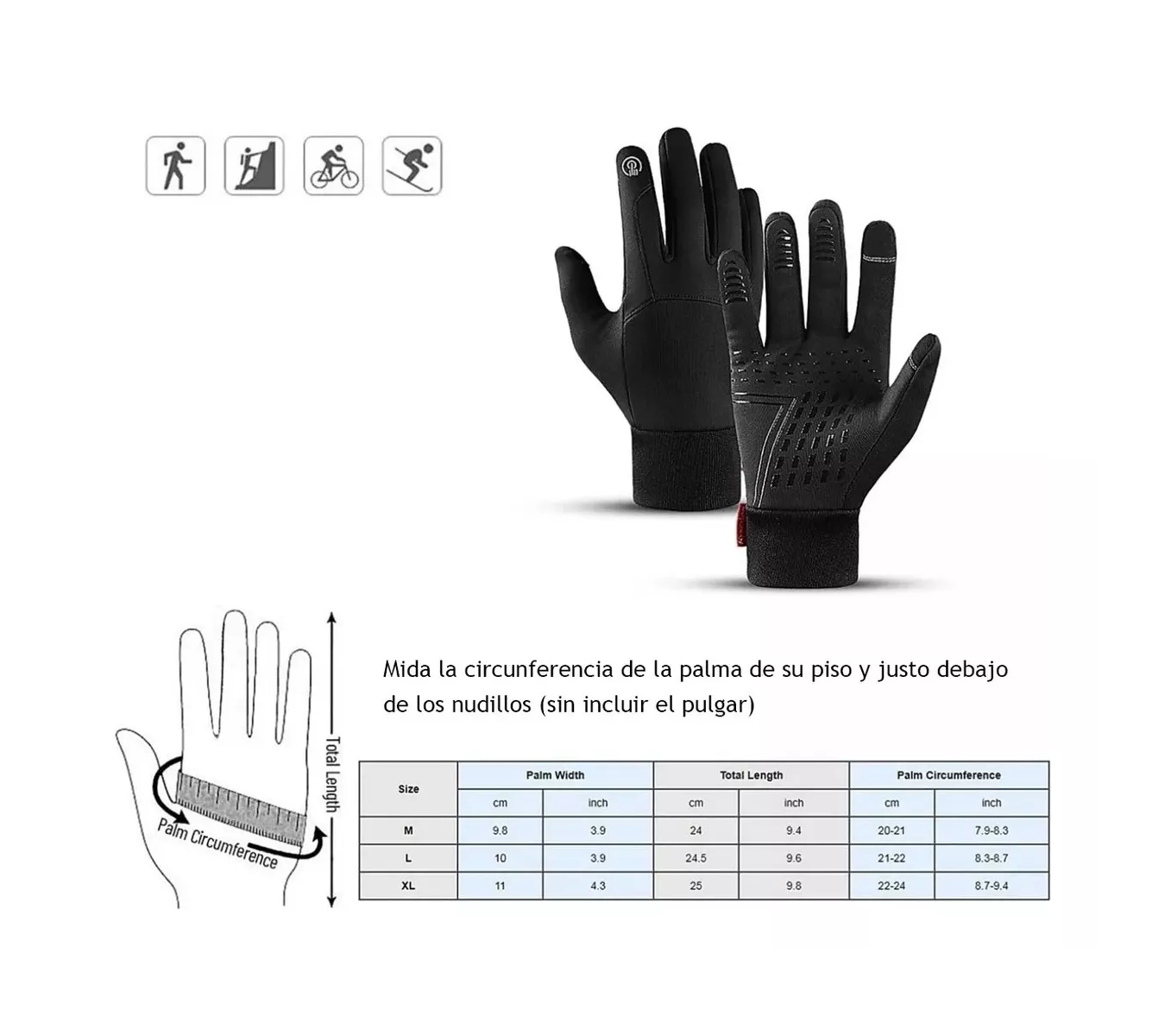 Guantes Cuero Térmicos Impermeables Touch Para Moto/bici M