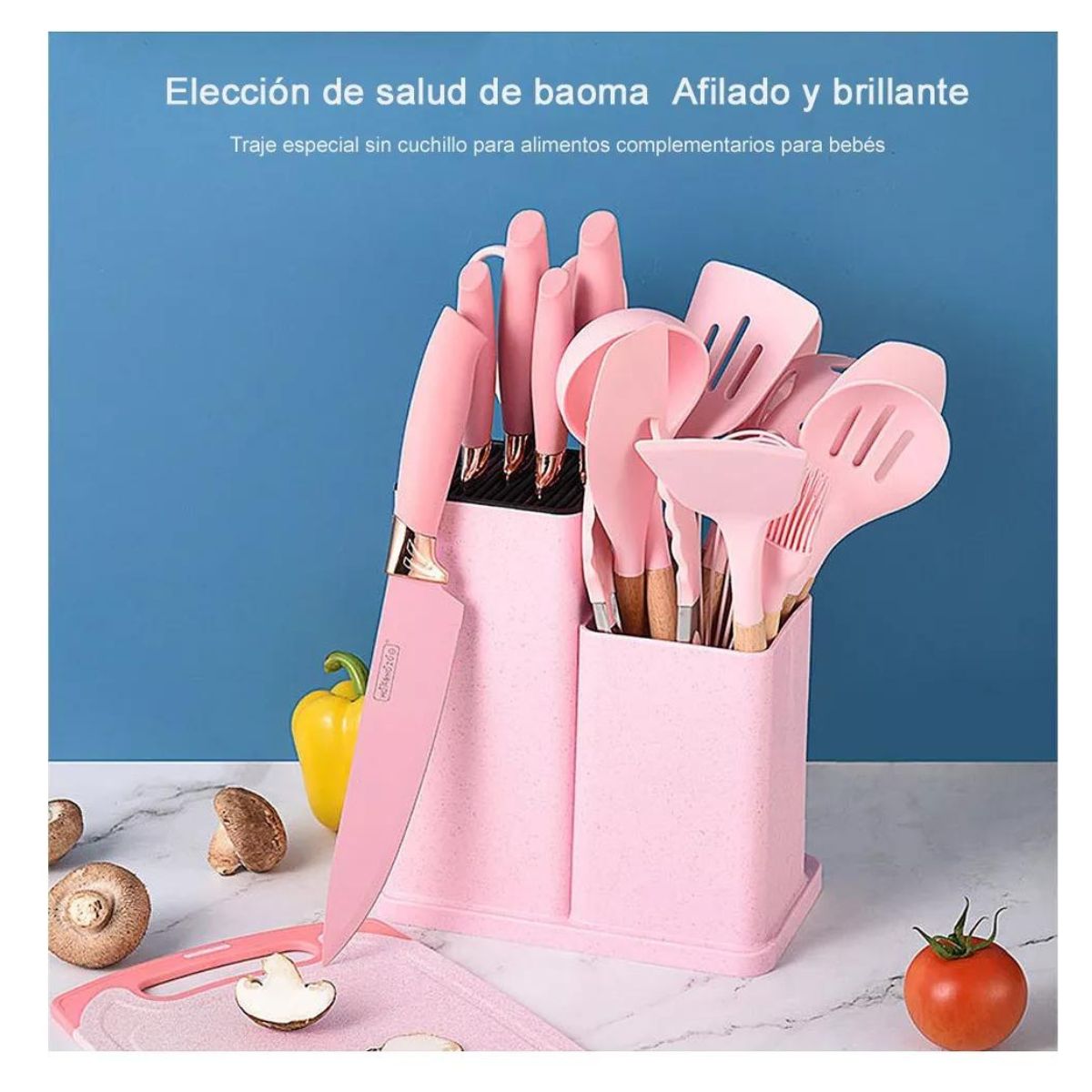 Utensilios De Silicona Cocina Juego De Cuchillo 19 Set rosa