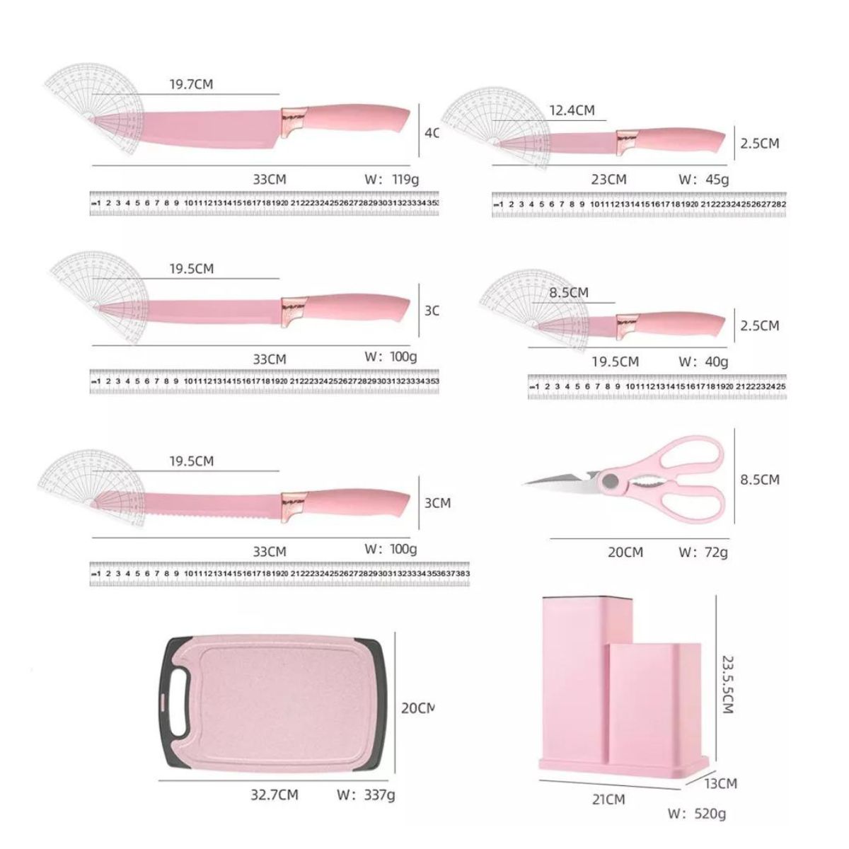 Utensilios De Cocina Silicona Juego De Cuchillo 19 Set Rosa