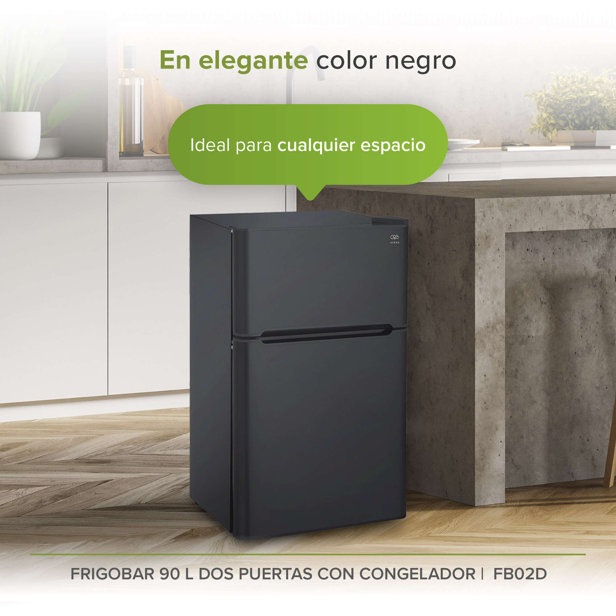 Frigobar Negro 3.2 Pies 90 L Dos Puertas Con Congelador  Avera FB02D
