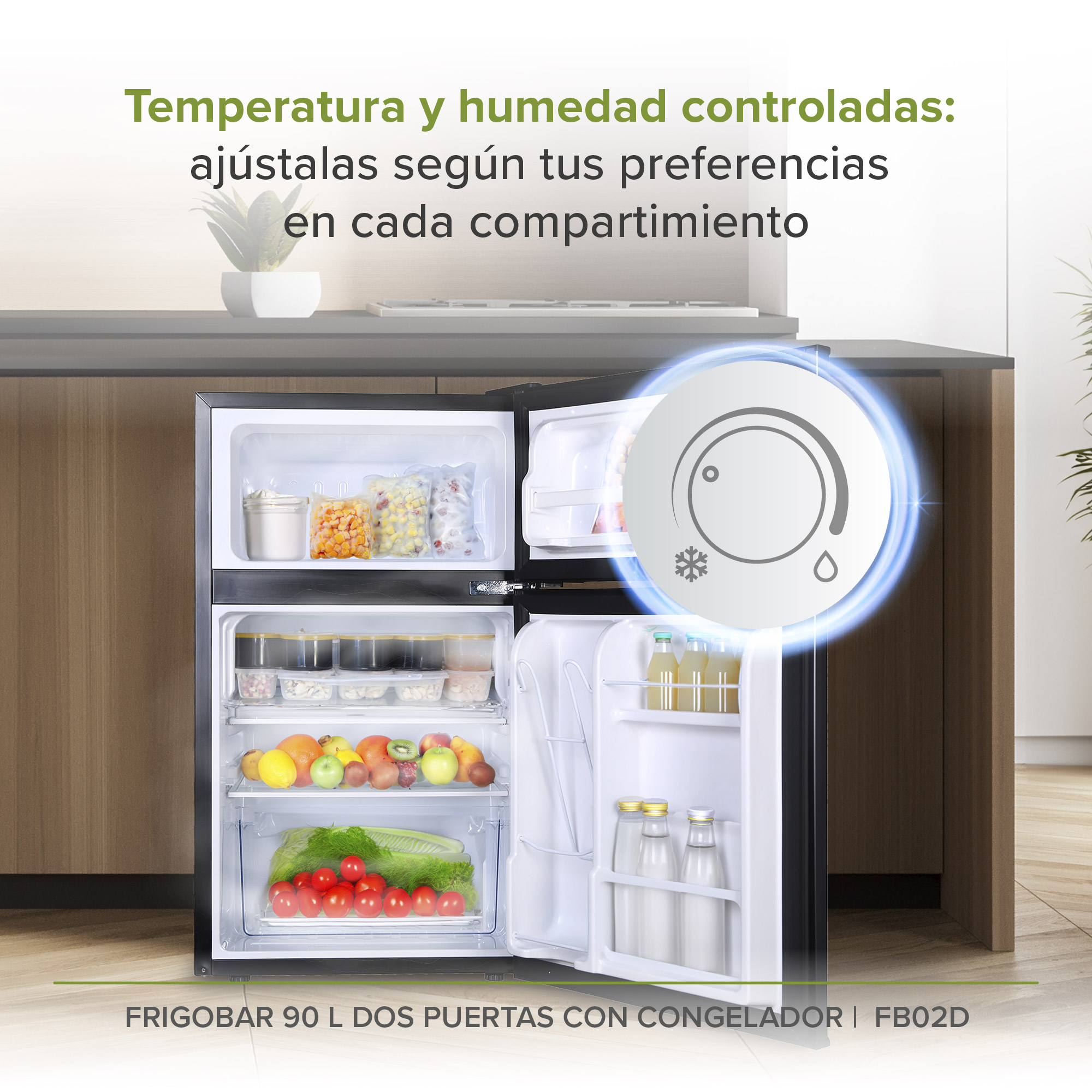 Frigobar Negro 3.2 Pies 90 L Dos Puertas Con Congelador  Avera FB02D