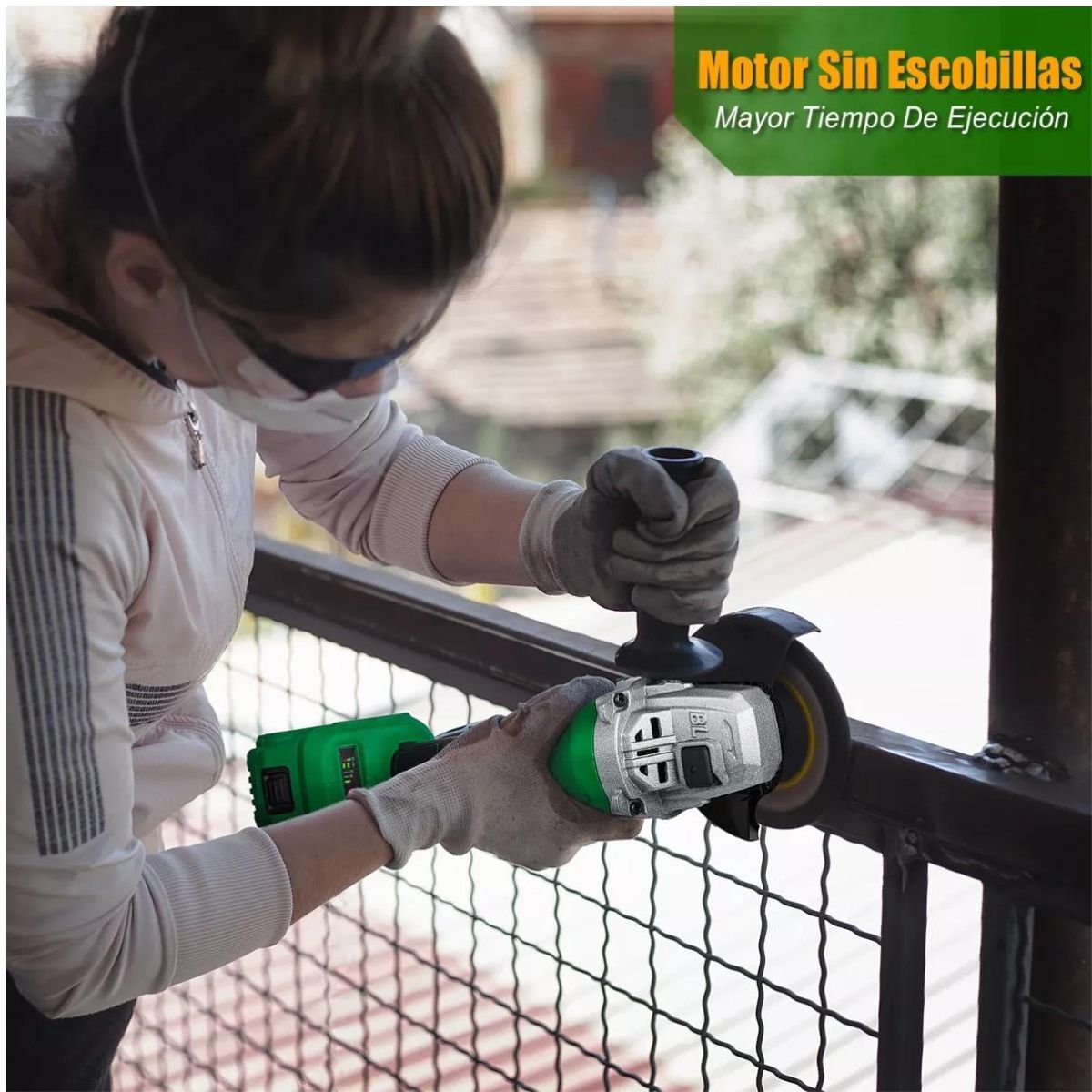 Esmeriladora Angular Inalámbrica 4-1/2 Sin Carbones Anirona, Color Verde