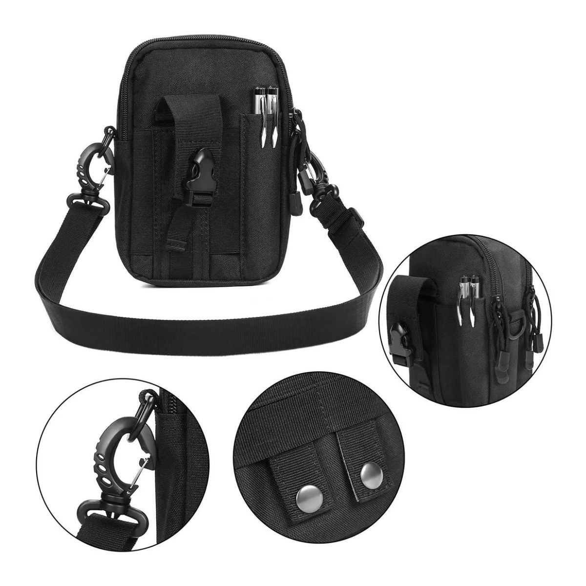 Bolsa Mariconera Porta Celular Multiusos, Color Negro
