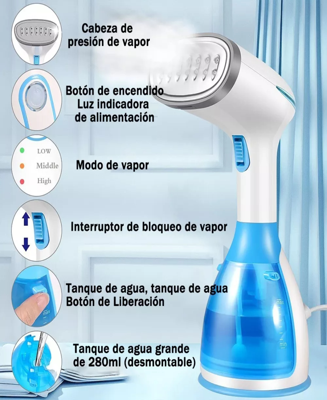 Plancha De Vapor Vertical Portátil, Vaporizador Ropa 1100w.