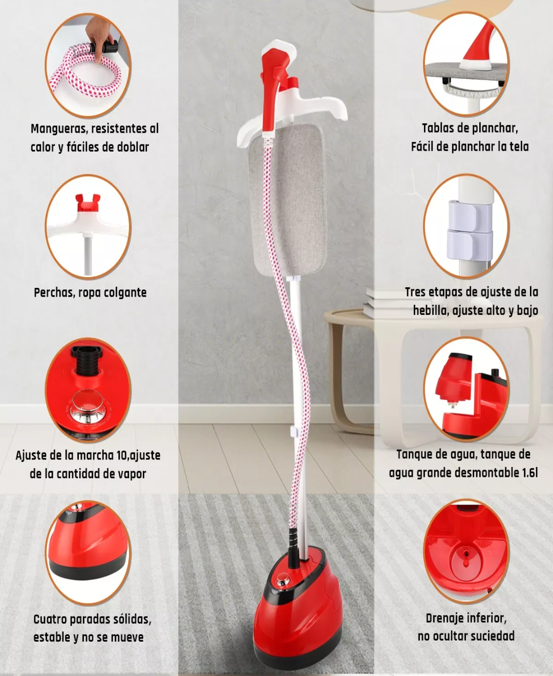 Plancha Vertical Vapor Para Ropa Desinfecta Vaporizador 2en1