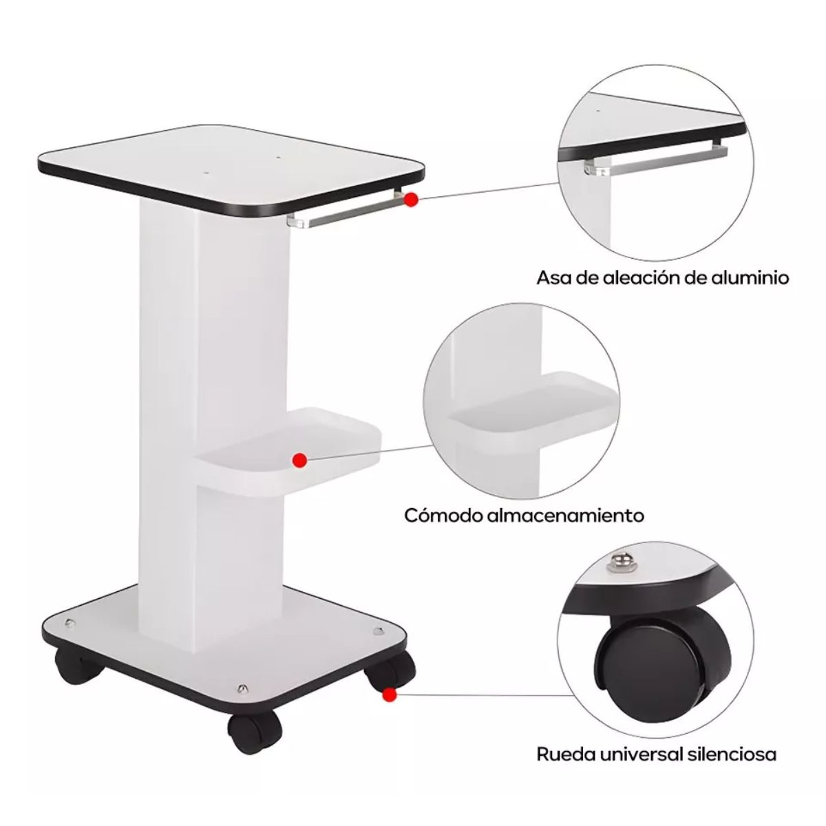 Mesa Carrito Auxiliar para Spa Estetica, Color Blanco