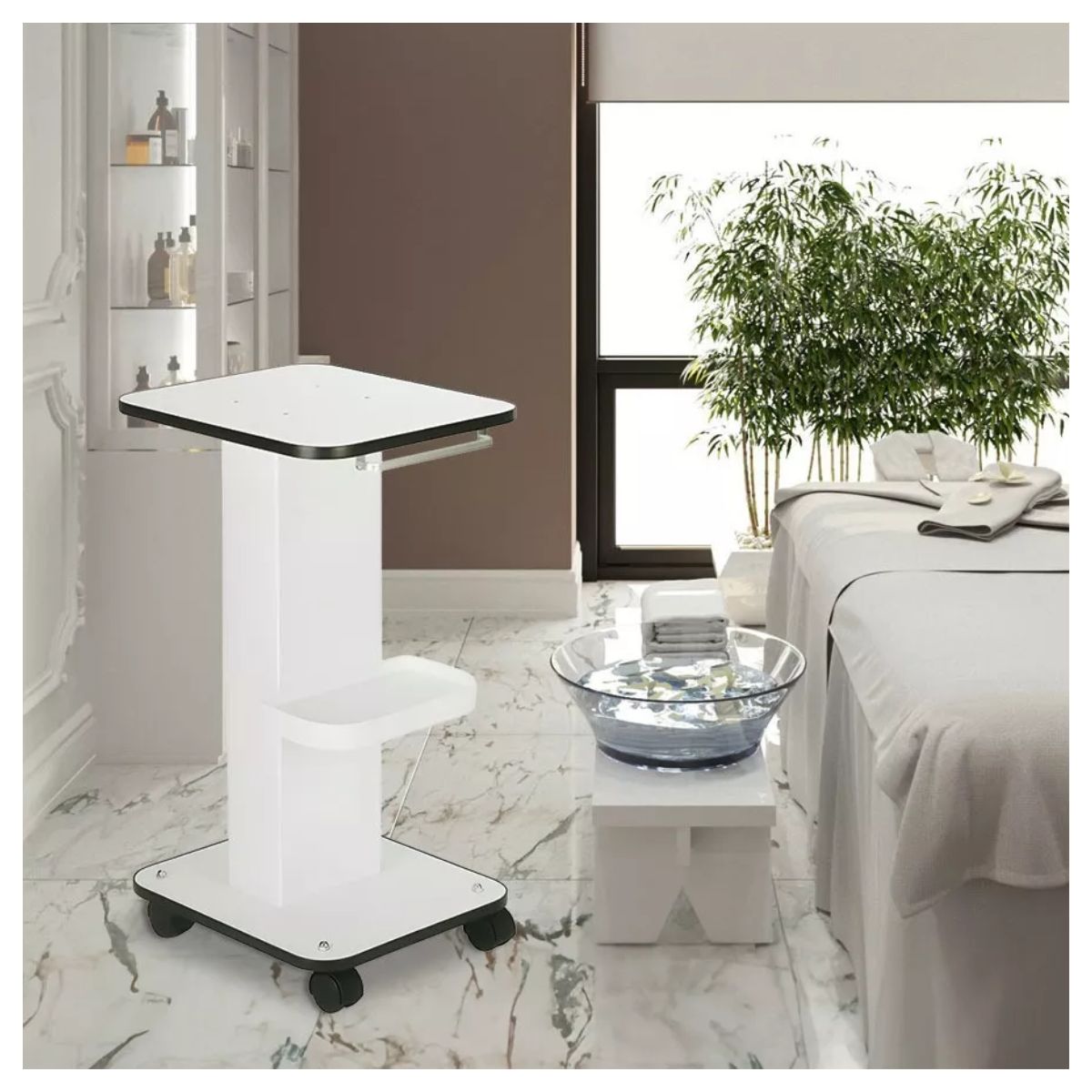 Mesa Carrito Auxiliar para Spa Estetica, Color Blanco