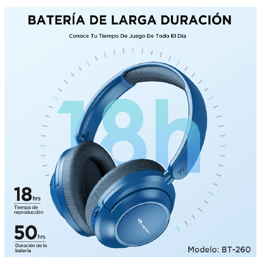 Audifonos Diadema BT-V260 Negros Duracion 18 Horas Extra Bass Inalambricos