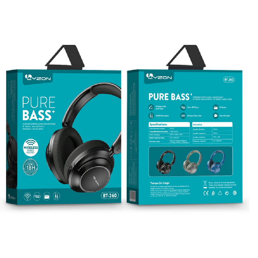 Audifonos Diadema BT-V260 Negros Duracion 18 Horas Extra Bass Inalambricos