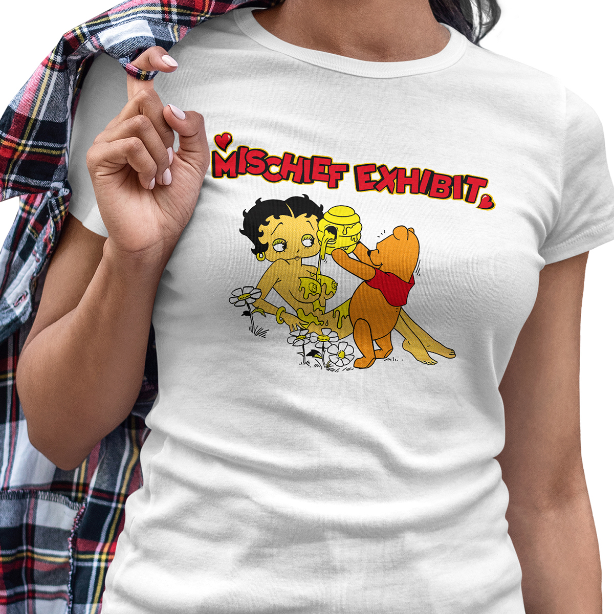 Playera para Dama Blanca Winnie Pooh y Lulu Animado