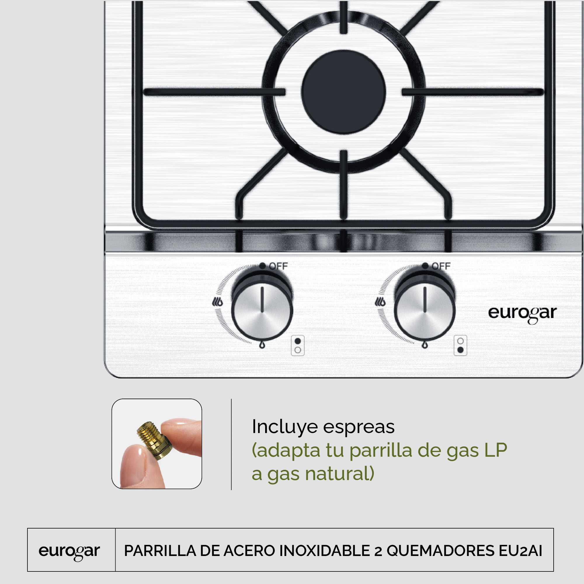 Parrilla A Gas 2 Quemadores Acero Inoxidable Eurogar EU2A1