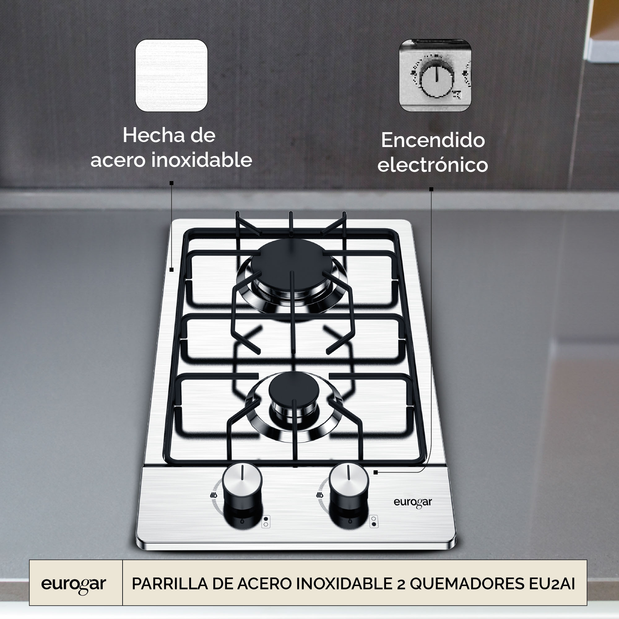 Parrilla A Gas 2 Quemadores Acero Inoxidable Eurogar EU2A1