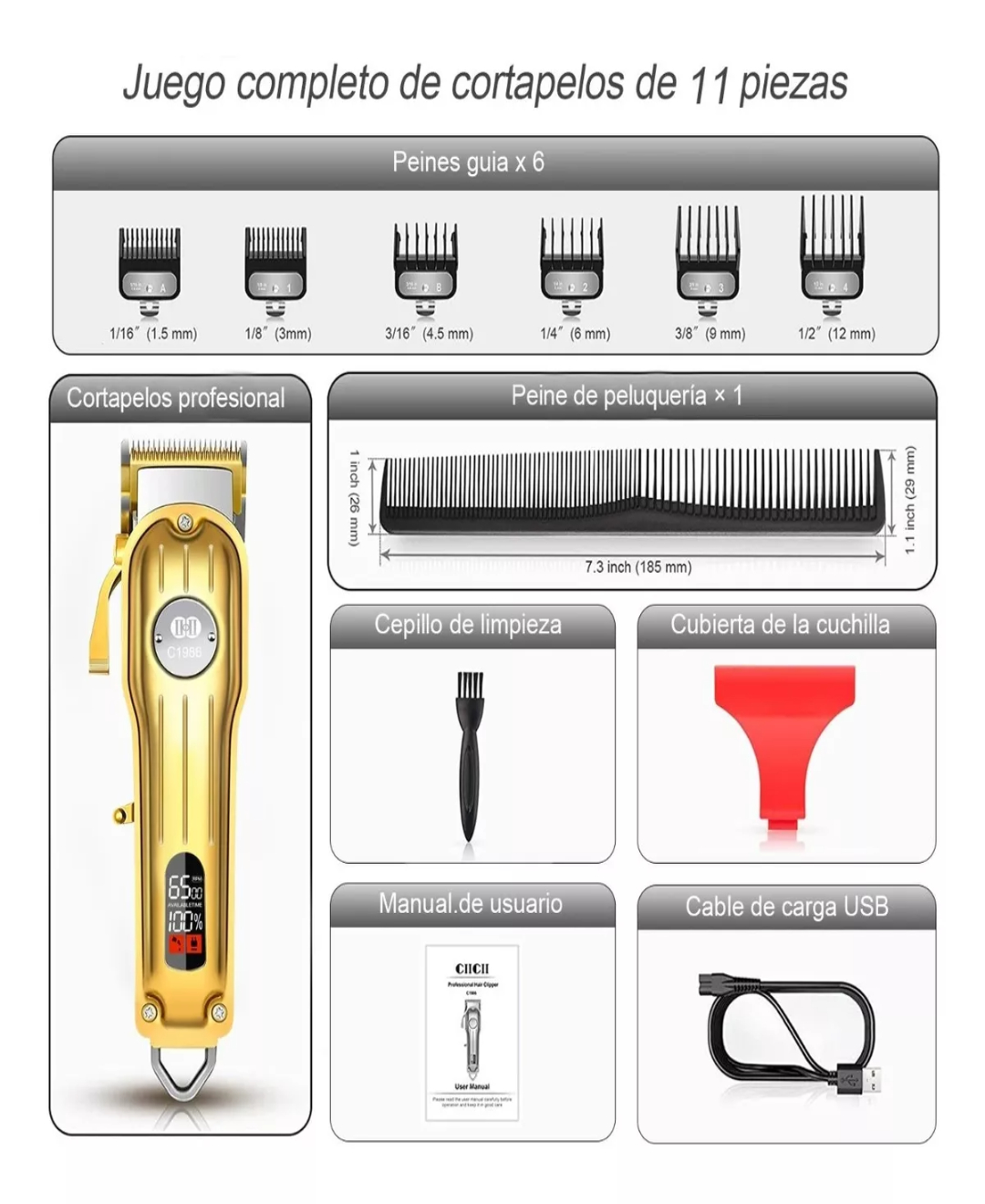 KEMEI Cortadora de pelo profesional para hombres, kit de corte de pelo  inalámbrico para hombre, 1986 Pro para barberos con pantalla LED recargable